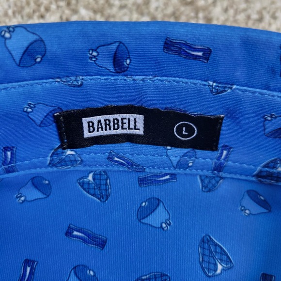 NWT Barbell High Steaks Mens Large Blue AOP Steak Ham Bacon Performance Polo - Picture 4 of 6